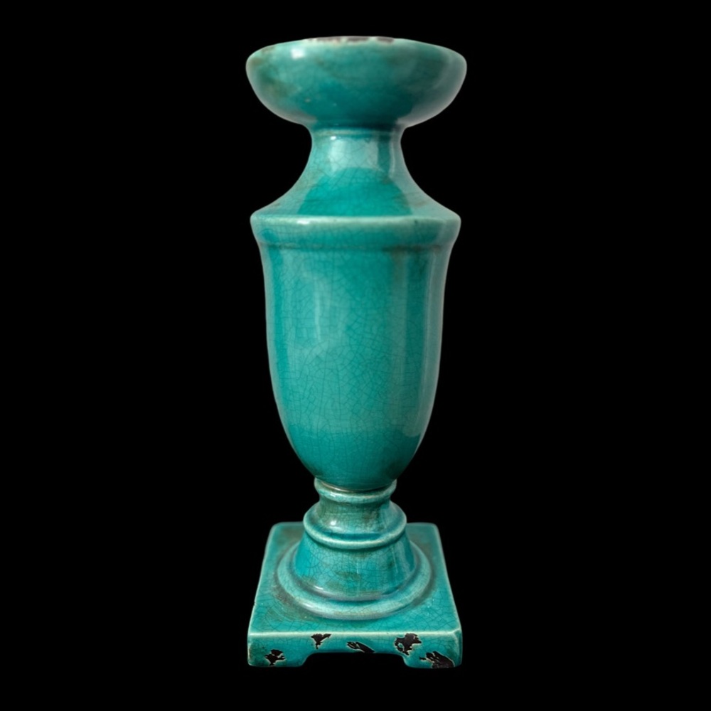 Large 14” Turquoise Pillar Candle Stand Holder